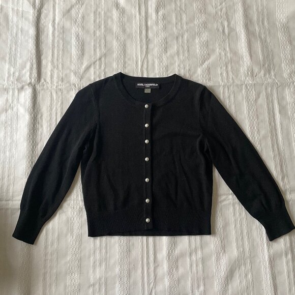 Karl Lagerfeld Paris Button-up Pearl Cardigan Chic - Picture 1 of 4